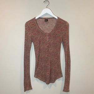 BDG Floral Henley Tee Brown